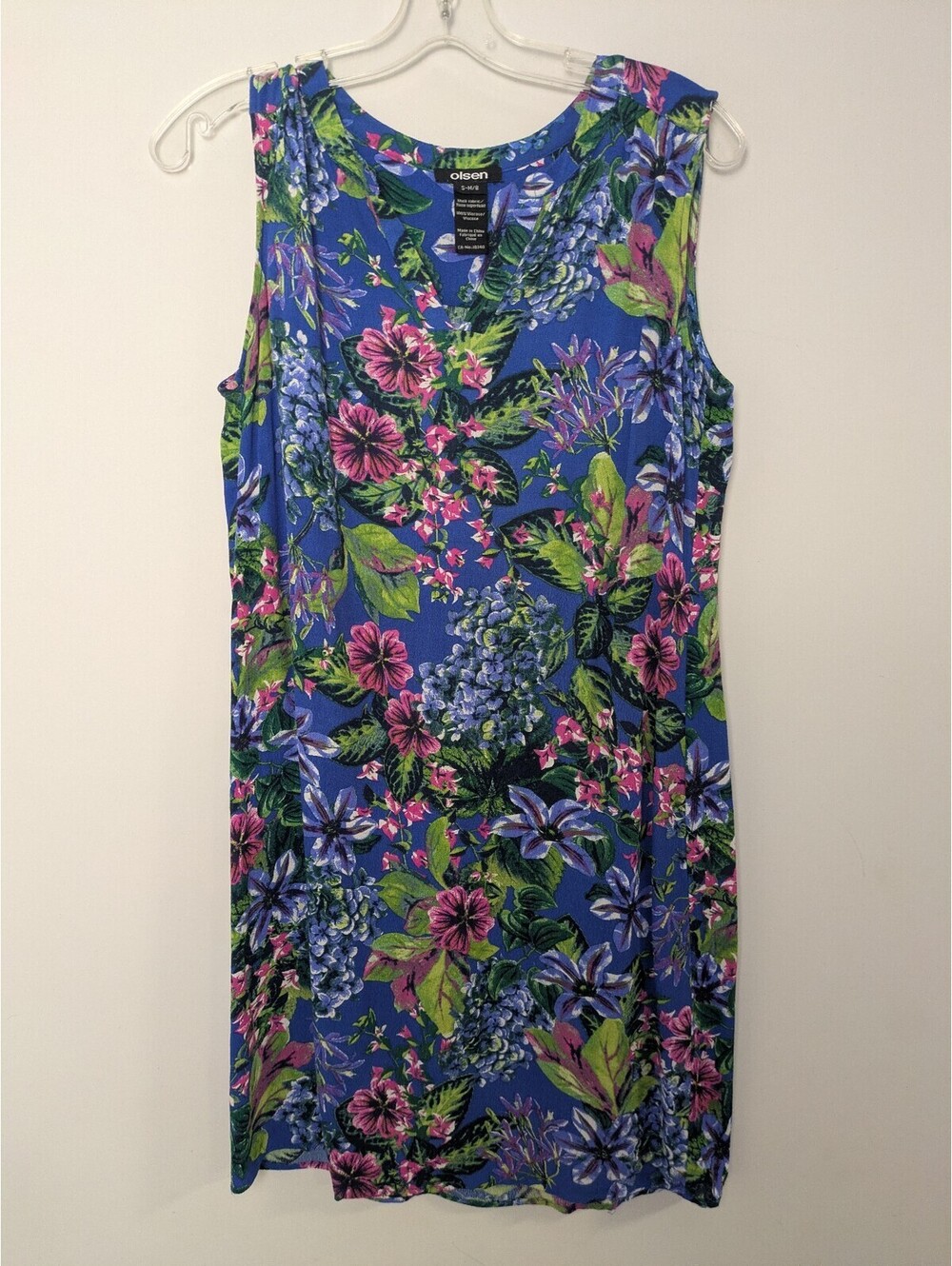 Olsen Royal Blue Vibrant Floral Dress Size S-M/8 Sleeveless Viscose Shift Dress